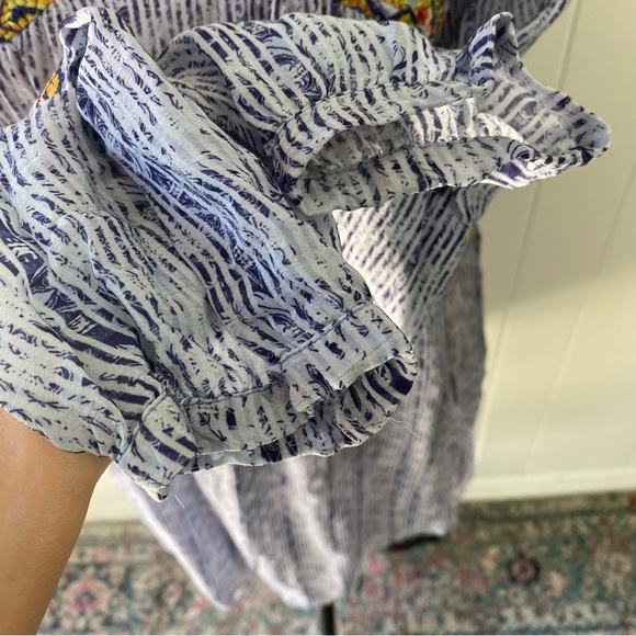 Anthropologie Bhanuni Jyoti Linne Embroidered Tunic Dress Blue Boho Size XS - Picture 8 of 16